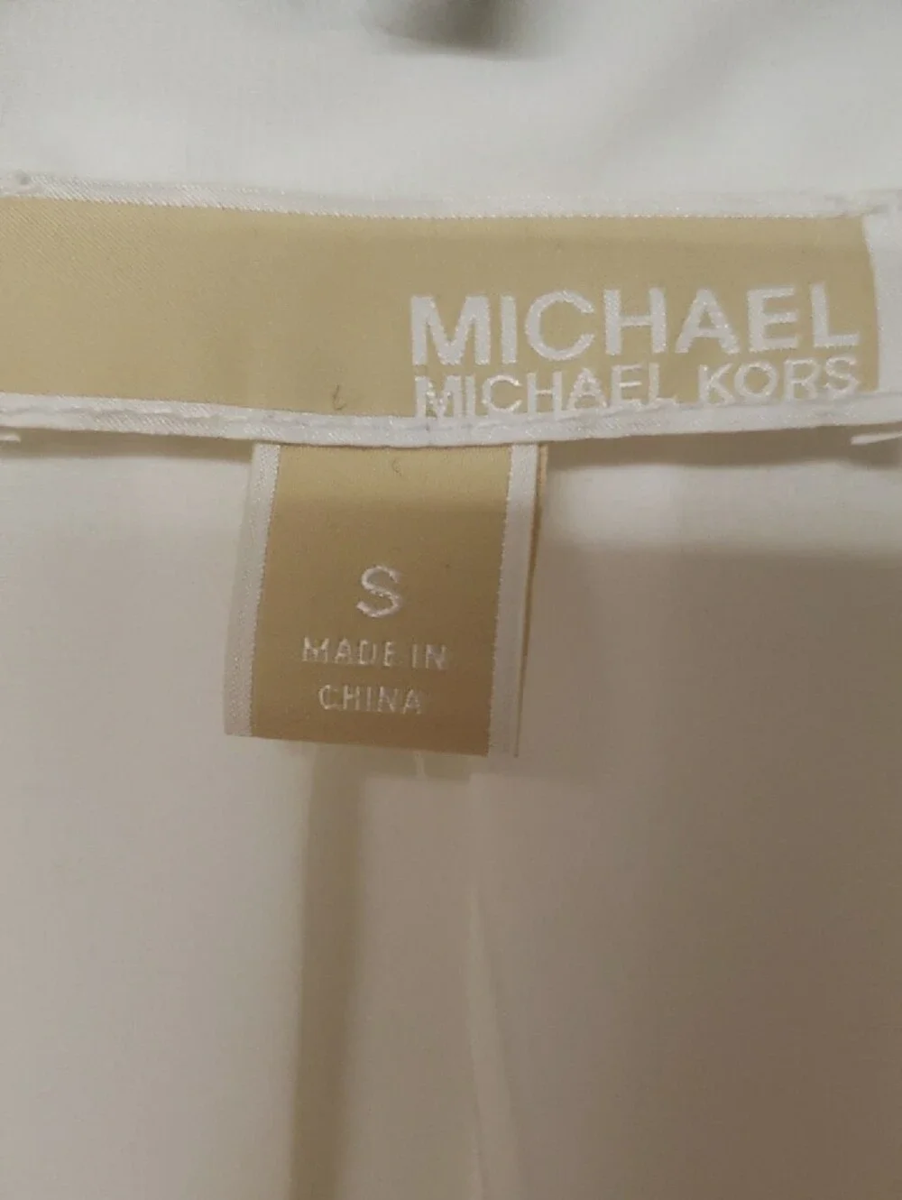 NWT Michael Kors White Blouse with Gold Zip and Logo Pull